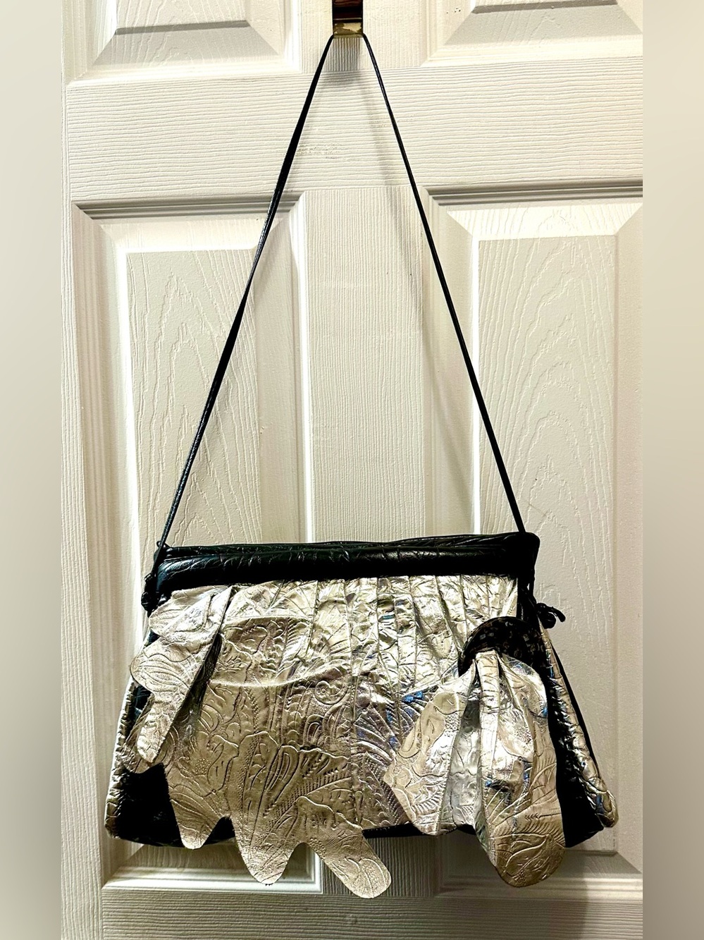 Silver Embossed Shoulder Bag - Women's Fashion Handbag
